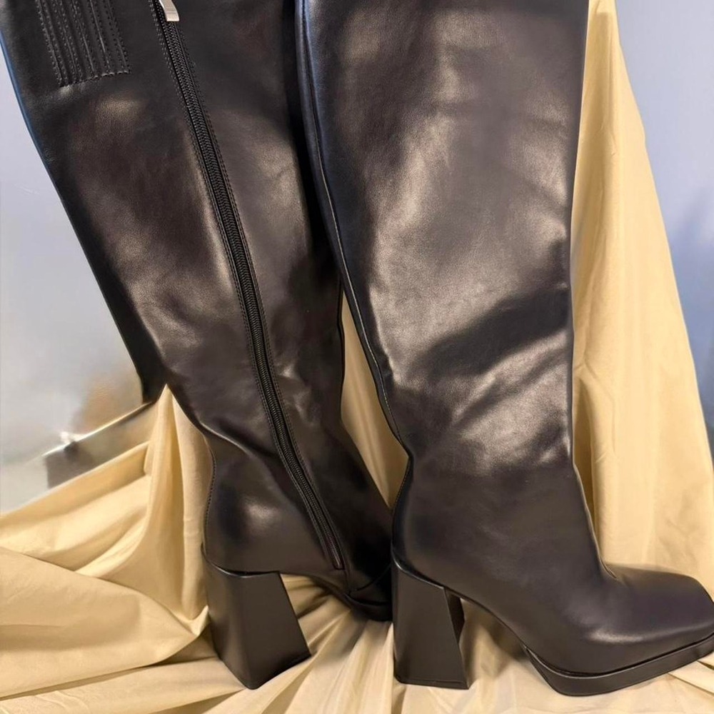 Princess Polly Montgomery Knee High Platform Boots Matte Black Size